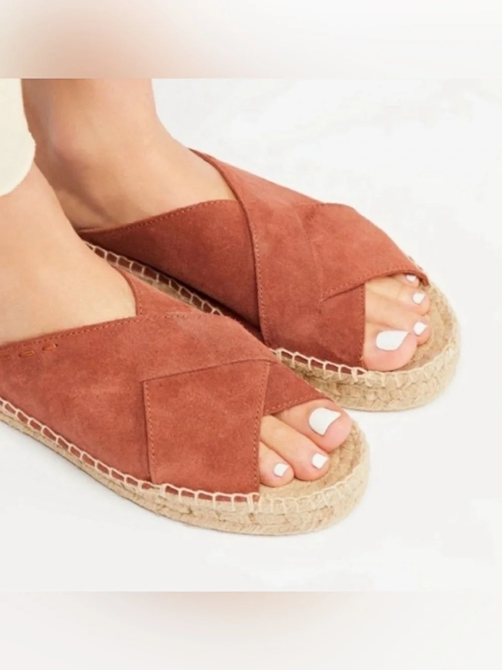 Free People Tuscan Suede Crossover Espadrille Slide Sandals - Rust